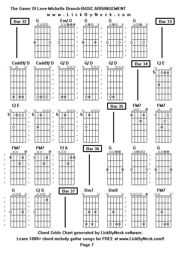 Chord Grids Chart of chord melody fingerstyle guitar song-The Game Of Love-Michelle Branch-BASIC ARRANGEMENT,generated by LickByNeck software.